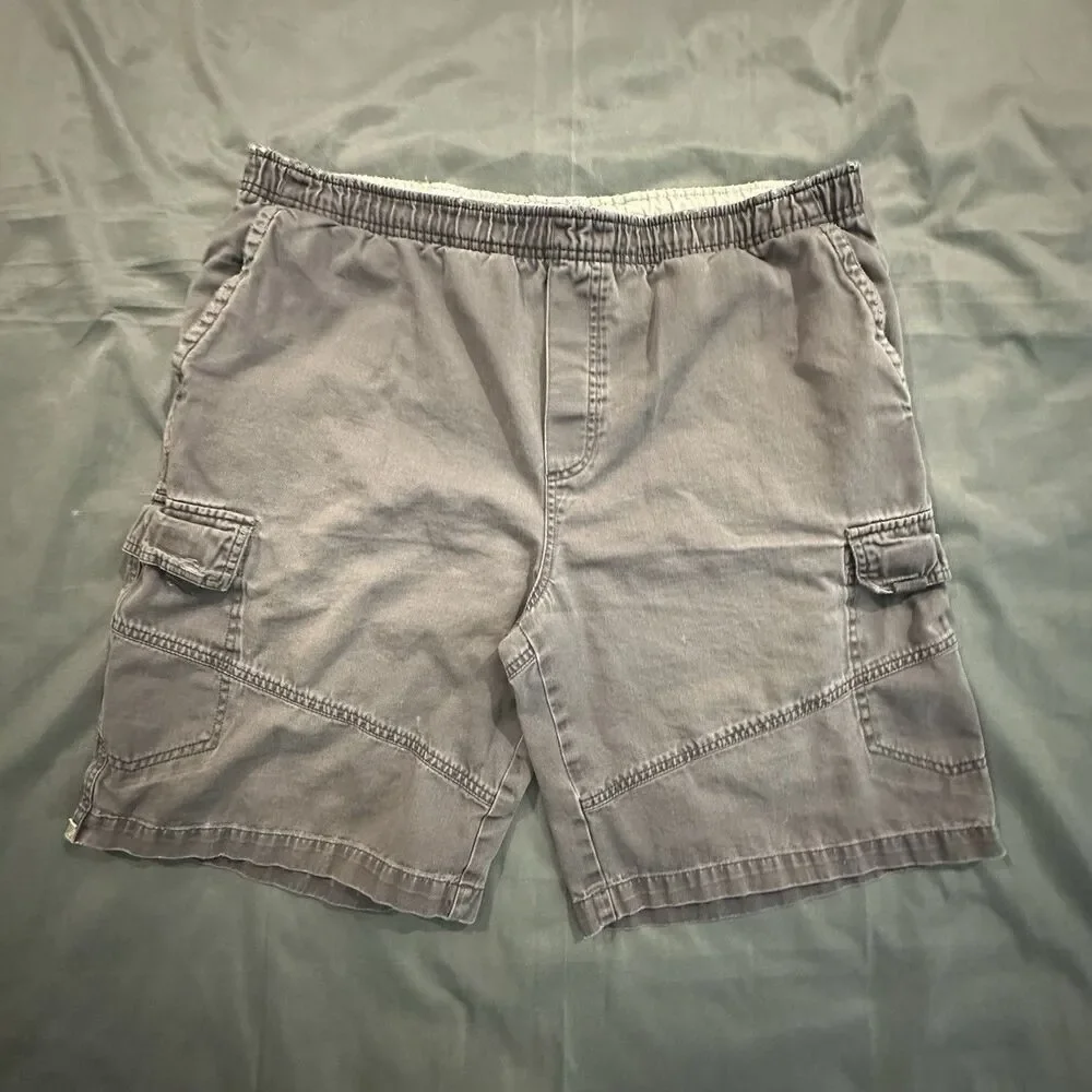 Ocean Pacific Cargo Shorts Mens L Distressed Drawstring Pockets Y2K Faded Khaki